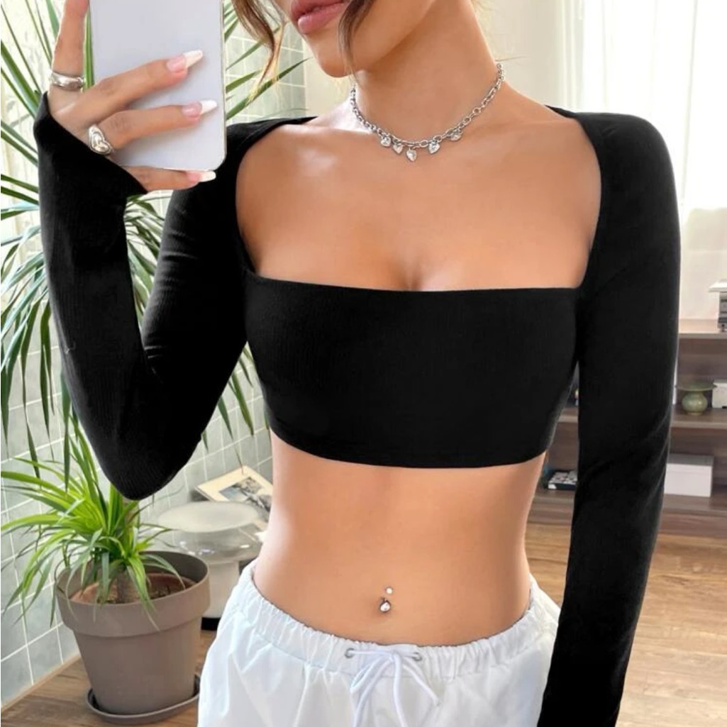 Gorpcore Solid Square Neck Crop Top